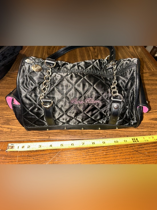 Paris Hilton Handbags - Paris Hilton Black Quilted Mini Satchel with Pink Accents